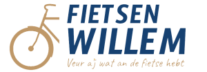 Logo van FietsenWillem met een gestileerde fiets en de naam 'FietsenWillem